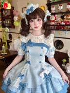 Beige Sweet Lolita Blouse with Blue Ruffle Trim - Sweetheart Dream | CoyBunny