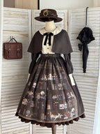 Dark Brown Bookshelf Print Long Sleeve Lolita Dress Cape - Miss Point | CoyBunny