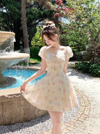 Yellow & Pink Floral Print Summer Holiday Dress - Qchiwawameme | CoyBunny