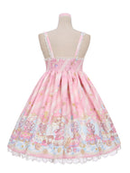 Ears Bow Pink Big Neckline JSK Sweet Lolita Dress Adorable Mouse Print Mouse Design - To Alice | CoyBunny