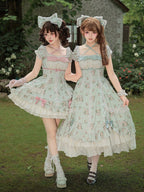 Floral Striped Dress Set with Hair Clip and Choker - With PUJI | CoyBunny