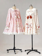 Pink Peter Pan Collar Bear & Cake Print Long-Sleeve OP Dress - Honey Village | CoyBunny
