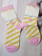 Sweet Lolita Striped Calf Socks with Bowknots in Pink and Yellow | CoyBunny
