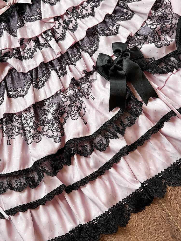 Black Pink High Waist Ruffled Lolita Jumper Skirt - Mademoiselle Pearl | CoyBunny