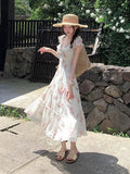Apricot Summer Vacation Dress with Floral Pattern - Qchiwawameme | CoyBunny