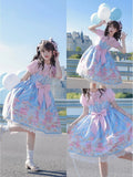 Neckline Design Bow Blue Ears Sweet Lolita Dress JSK Adorable Mouse Print Mouse Big - To Alice | CoyBunny
