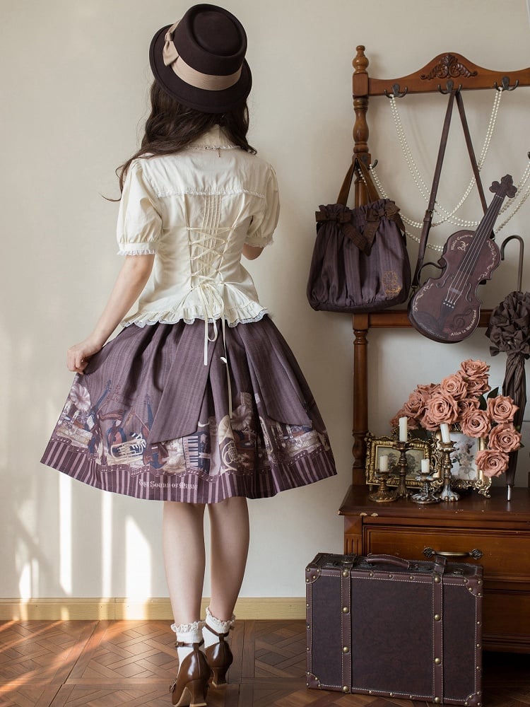 Beige Pleated Bodice Short Puff Sleeves Shirt | CoyBunny