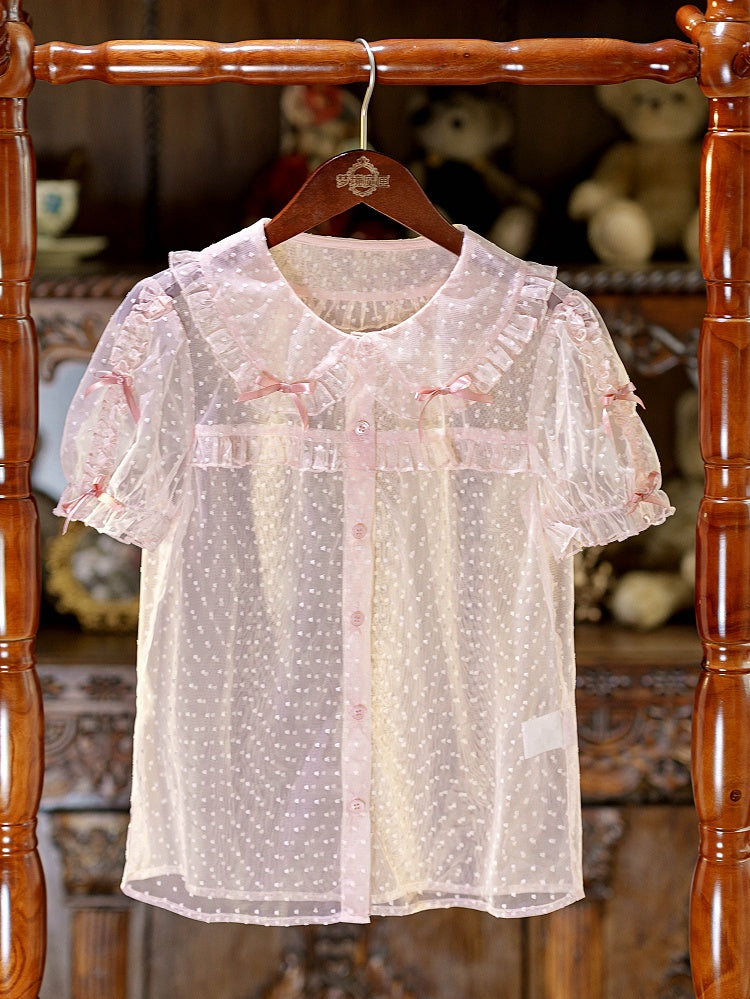 Pink Peter Pan Collar Polka Dot Sheer Tulle Blouse - Dream Magic Box | CoyBunny