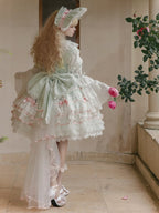 Mint Green Bows Layered Hime Lolita Jumper Skirt Set - Huating | CoyBunny
