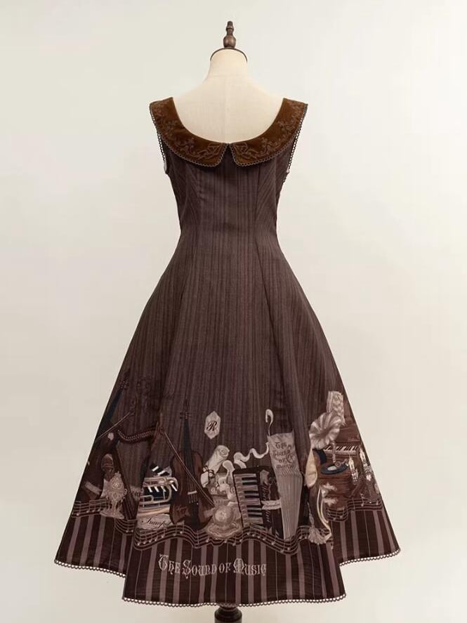 Brown Under Bust Violin and Piano Print Elegant Lolita Dress | CoyBunny