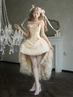 Champagne Lace-up Corset Top + High-low Layered Lolita Skirt (S-XL) | CoyBunny