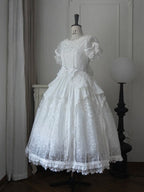 Classic Ivory Puff-Sleeve OP Gown with Sash & Lace Accents - Sleepless Unanswered | CoyBunny