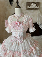 Rose Hanayome Lolita Hime Gown with Detachable Sleeves, Flower Bows and Pearl Chains - sedef | CoyBunny