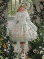 Mint Green Bows Layered Hime Lolita Jumper Skirt Set - Huating | CoyBunny