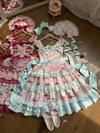 Blue Cherry Cake Print Sweet Lolita Dress with Bow Details - Strawberry Fantasy | CoyBunny