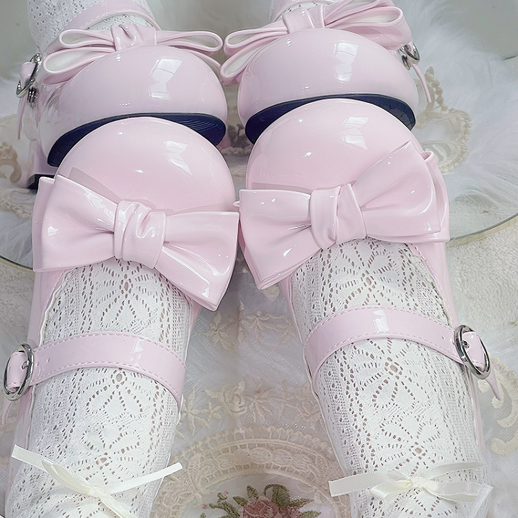 Sweet Lolita Pink Bow Round Toe Block Heel Mary Janes | CoyBunny