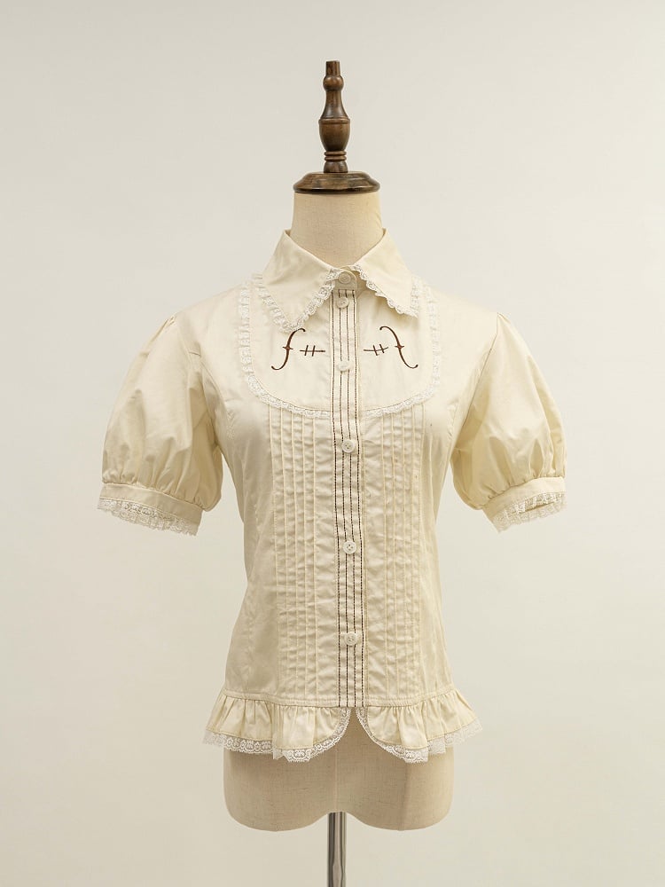 Beige Pleated Bodice Short Puff Sleeves Shirt | CoyBunny