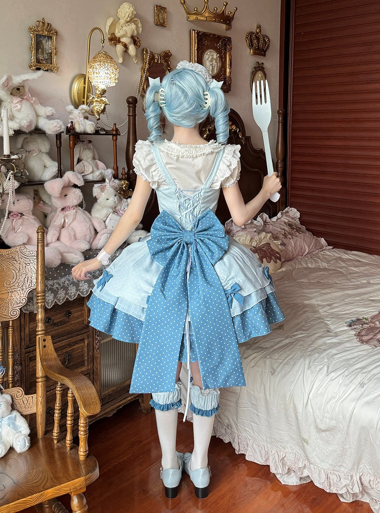 Blue Polka Dot Ruffled Sweet Lolita Jumper Skirt - Sweetheart Dream | CoyBunny
