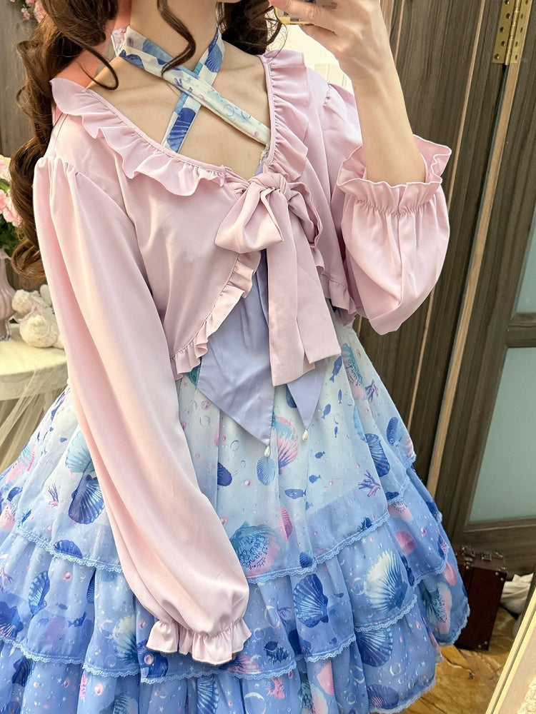 Sweet Pink Lolita Top with Bow and Ruffle Details - NANACO | CoyBunny