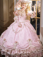 Pink Off-Shoulder Lolita Lace Gown with Ruffles and Bows - Hinana Queena | CoyBunny