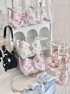 Sweet Lolita Satin Shoulder Bag with Sparkling Beaded Bow - Sheep Puff Bag | CoyBunny