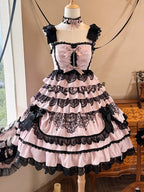 Black Pink High Waist Ruffled Lolita Jumper Skirt - Mademoiselle Pearl | CoyBunny