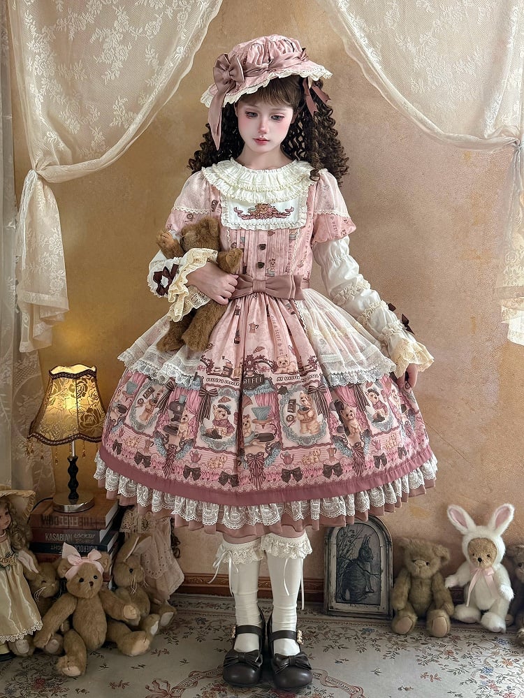 Pink Big Bow Sweet Lolita Printed Hat - Stars Fall on the Foggy Island | CoyBunny