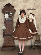 Brown Lace OP Dress with Detachable Bow - iris de nuit | CoyBunny