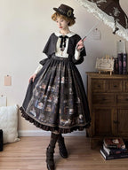 Dark Brown Bookshelf Print Long Sleeve Lolita Dress Cape - Miss Point | CoyBunny