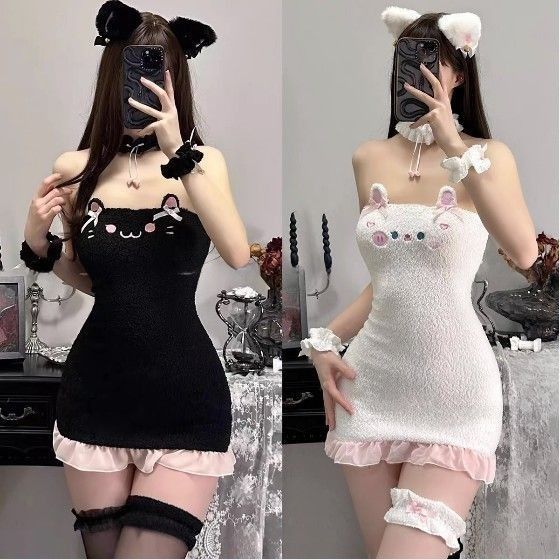 Bunny Kitty Print Kawaii Strapless Bodycon Sweet Lolita Dress | CoyBunny