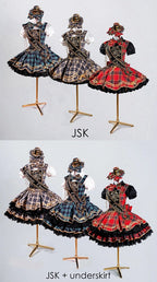 Green Idol Lolita Plaid JSK Dress with Golden Bear Embroidery and Black Scalloped Hem - LiLi Chain | CoyBunny