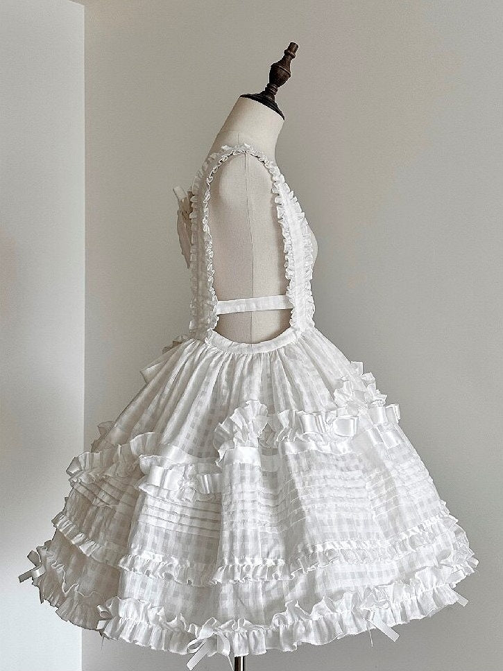 Ivory Checkered Frilly Bow Lolita Jumperdress | CoyBunny