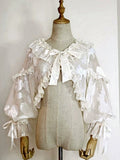 Beige Ruffle Trim Lolita Coat with Balloon Sleeves and Bows - Time Memory | CoyBunny