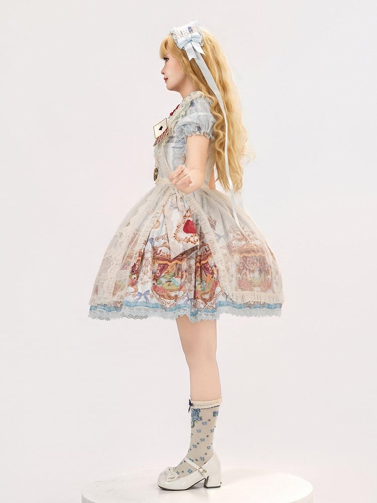 Azure Alice in Wonderland Theme Print Polka-dot Collar Sweet Gown - Forest Fairy Tales | CoyBunny