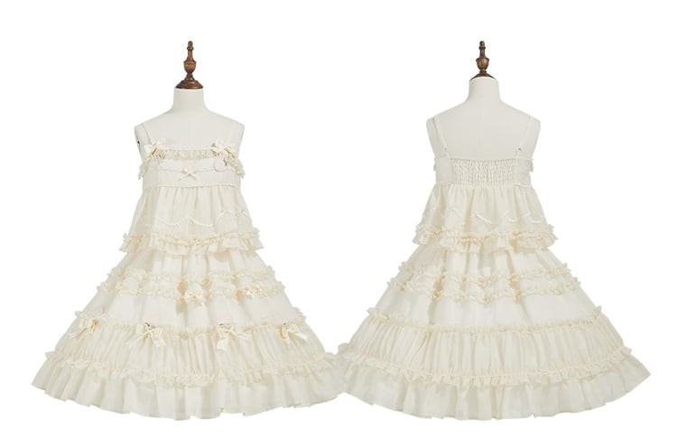 Beige Bow Accents Ruffle Trimming Sweet Lolita Layered-Look Dress | CoyBunny