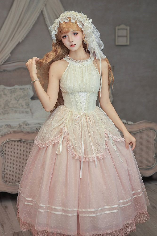 Pink Classic Gradient Lolita JSK Dress with Hairband and Clip - With PUJI | CoyBunny