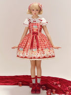 Red Gingham Print Cherry and Dessert Sweet Lolita Jumper Skirt | CoyBunny