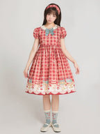 Red High-Waisted Cherry and Dessert Sweet Lolita Gingham Dress | CoyBunny