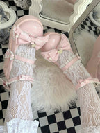 Sweet Pink Platform Mary Janes Bow Embellished Scalloped Heels - Pu Yue Meng | CoyBunny