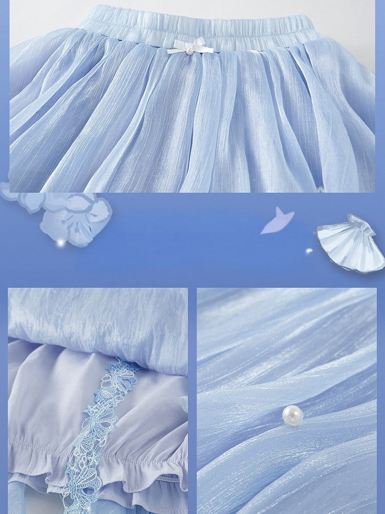 Cute Blue Summer Bottoms with Ruffle Hem - Zao Jing Ji | CoyBunny