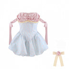 Blue and Pink Floral Strapless Dress with Bow - serendipity | CoyBunny