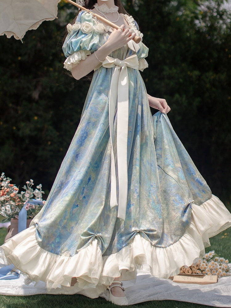 Blue Empire Waist Oil Painting Maxi Dress - Every Page of Poetry | CoyBunny