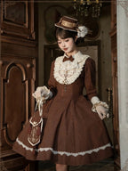 Brown Lace OP Dress with Detachable Bow - iris de nuit | CoyBunny