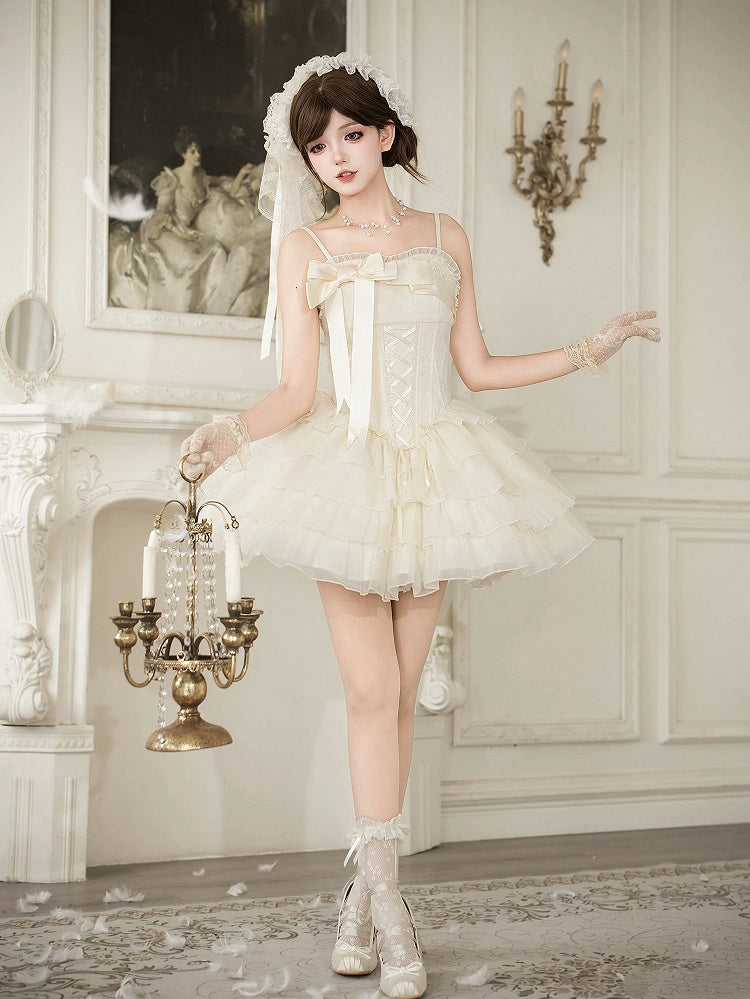 Boned Corset Waist Spaghetti Straps Dress Lolita JSK with Tiered Skirt - With PUJI | CoyBunny