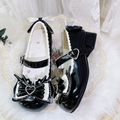 Sweet Lolita Black Bow Heart Buckle Strap Block Heel Mary Janes | CoyBunny
