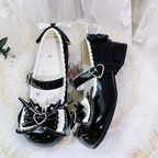 Sweet Lolita Black Bow Heart Buckle Strap Block Heel Mary Janes | CoyBunny