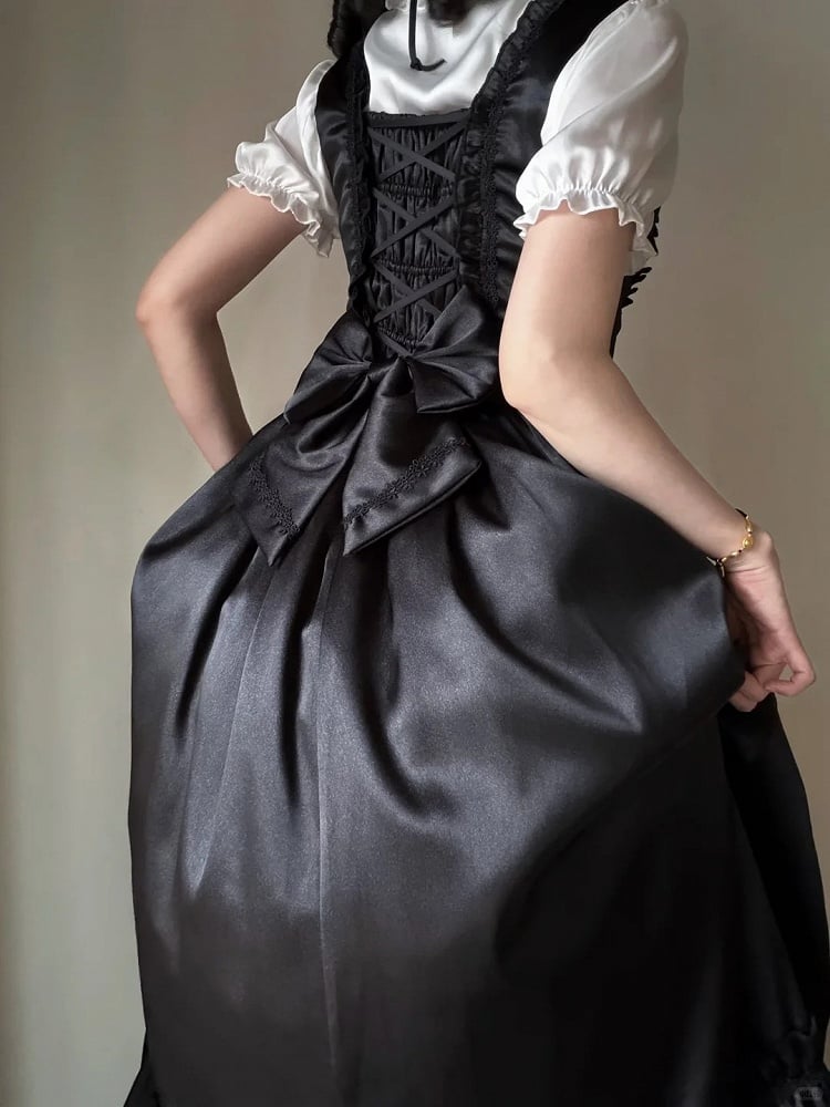 Black Satin Basque Waist Under Bust Classic Lolita JSK - Alice in Wonderland Lolita | CoyBunny