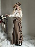 Brown Elegant Mermaid Skirt with Cascading Ruffles - MUYU | CoyBunny