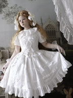 Ivory Checkered Puff Sleeve Lolita One-Piece Dress | CoyBunny