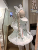 Pink White Bunny Ear Hooded Cape Faux Fur Sweet Lolita Dress - Sweet Dream Box | CoyBunny